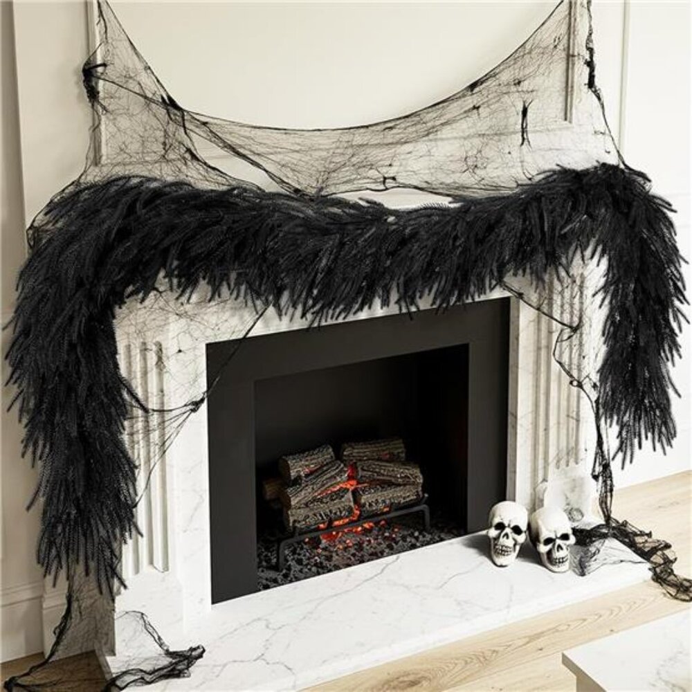 New 5.9FT Halloween Black Artificial Norfolk Pine Garland Real Touch